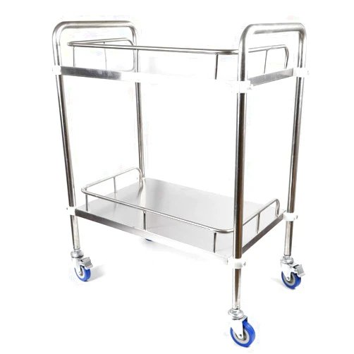 Rosyouth Hospital Medical Lab 2 Layers Cart Trolley Stainless Steel Cart 360° Silent Rolling Wheels for Laboratory, Hospital, Dental