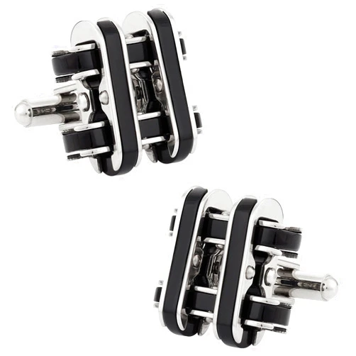 Cuff-Daddy Industrial Chain-Link Black Enamel Stainless Steel Cufflinks with Presentation Box