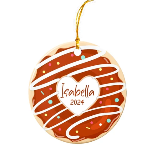 Gissty Chocolate Sprinkles Donut Ceramic Ornament, Personalized Donut Ornaments Christmas 2024, Chocolate Donut Christmas Tree Decor, Custom Name Sweet Treats Donuts Ornament Gifts for Kids Donut Lovers