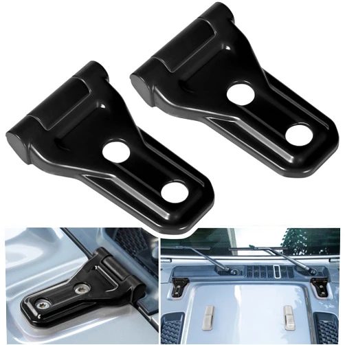 E-cowlboy Front Engine Hood Hinge Cover Trim Exterior Accessories Decoration for 2018-2024 Jeep Wrangler JL JLU Unlimited Sports Freedom Sahara Rubicon Gladiator JT 2-Door & 4-Door (Black 2PCS)