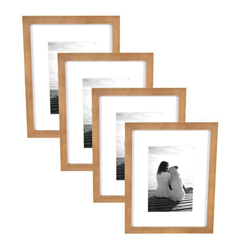 DesignOvation Gallery Wood Photo Frame Set for Customizable Wall or Desktop Display, Rustic Brown 8x10 matted to 5x7, Pack of 4