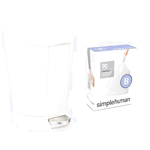simplehuman 6 litre round step can white plastic + code B 90 pack liners