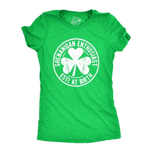 Crazy Dog T-Shirts Womens Saint Patricks Day T Shirts Funny Shenanigans Clover Graphic Tees for Women