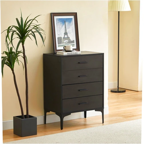 TUKAILAi Furniture Storage Cabinet with 4 Drawers, Standard Dresser with Drawers for Living Room, Bedroom, Kitchen, Dining Room, Entryway, Hallway (Black)