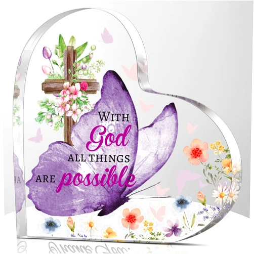 Gerrii Christian Gifts for Women Inspirational Religious Gifts for Her Bible Verse Desk Decor Spiritual Acrylic Plaque Decorative Sign for Birthday Christmas Mom Sister Friend(Vivid Butterfly)