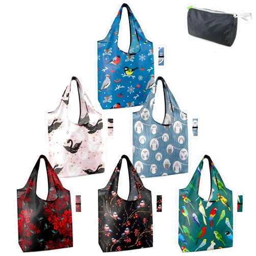 BeeGreen Birds Lover Gifts for Women Animals Reusable Grocery Bags Shopping Bags Bulk 6 Pack 50LBS X-Large Foldable Hummingbird Swan Robin Owls Parrots
