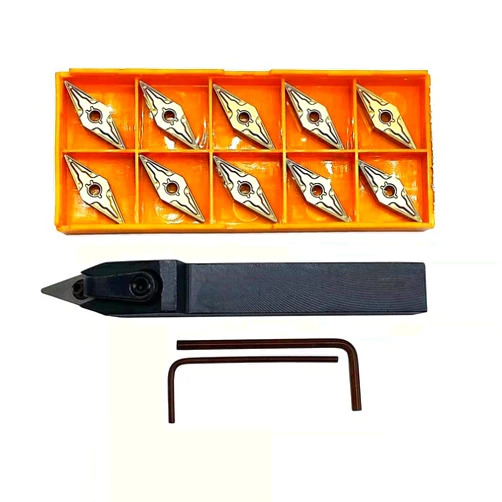 CRIDENG CNC Turning Tool Holder+ Insert, MVVNN1616H16 16 X100mm Lathe External Turning Tool Holder + VNMG160404 Inserts, Wrench L2.0+L3.0