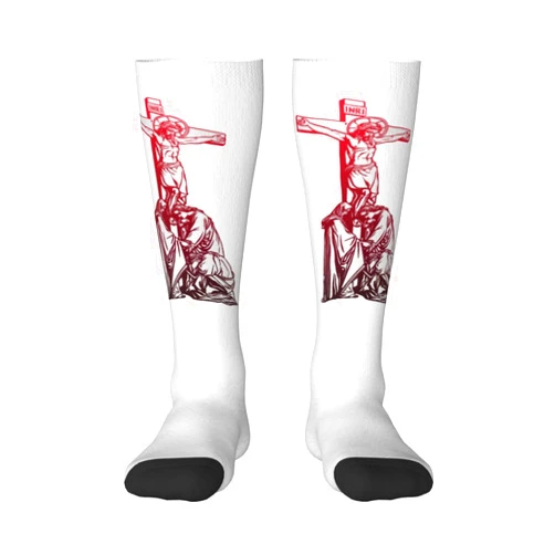 YvoneDBrownn Jesus Died On The Cross Vibrant Color-Block Knee-High Socks - Stylish 3d Printed Design For Men And Women