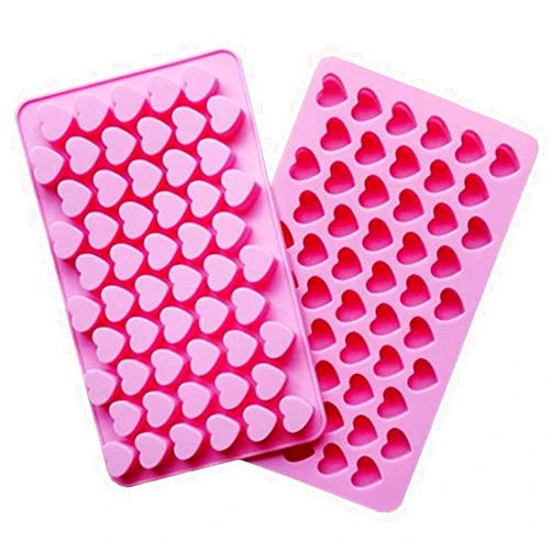 CIMERAC Silicone Mold Mini Heart Shape Silicone Ice Cube Molds Trays/Chocolate Mold Pink Set of Two