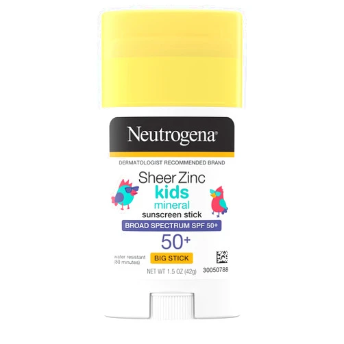 Neutrogena Sheer Zinc Oxide Kids Mineral Sunscreen Stick, Broad Spectrum SPF 50+ & UVA/UVB Protection & Water Resistant with Residue-Free, No-Mess Application, Oil- & Paraben-Free, 1.5 oz