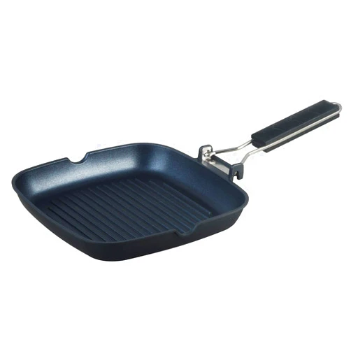 S·KITCHN Grill Pan with Folding Handle, Nonstick Grill Pan for Stove Tops, Induction Compatible KBBQ Grill Pan with Pour Spouts, Indoor Square BBQ Grilling Pan - 9IN