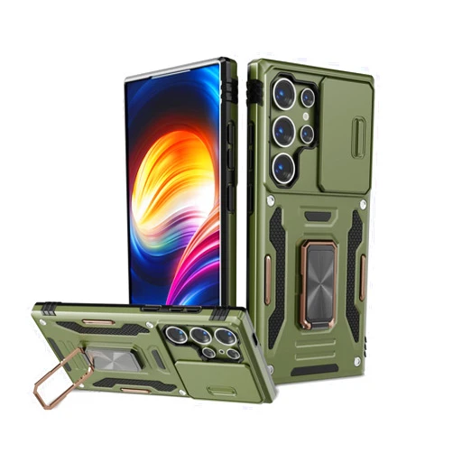 JASWELL for Samsung Galaxy S24 Ultra Case with Slide Camera Cover and Kickstand,Military Grade Drop Shockproof Protection Phone Case Cover for Galaxy S24 Ultra 6.8 inch 2024(Green)
