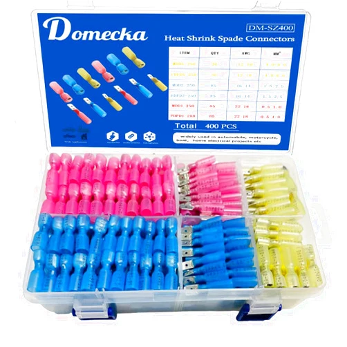 Domecka 400pcs Heat Shrink Spade Connectors Electrical Spade Terminal Wire Connectors,Terminal insulated Quick Disconnect Wire Connectors Kit (400)