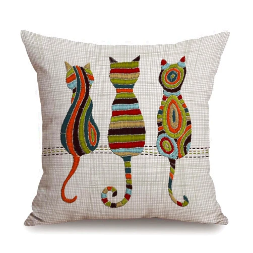 TSSOHU Cute Animal Cat Throw Pillow Cover Patio Furniture Knitted Design Kitten Family Decorative Cushion Cases Home Décor for Couch Bed Sofa 18x18 Inch