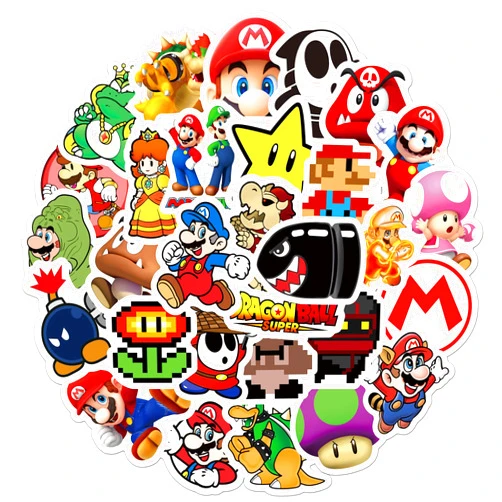 XXMML 50pcs Mario Stickers for Kids, Cute Cartoon Waterproof Vinyl Decal for Teen Adult Girl Laptop, Travel Case, Phone, Bike, Water Bottle, Guitar, Computer, Skateboard