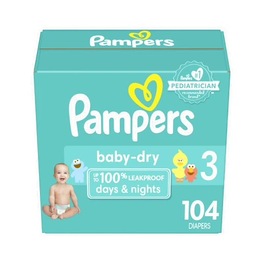 Pampers Baby Dry Diapers - Size 3, 104 Count, Absorbent Disposable Diapers