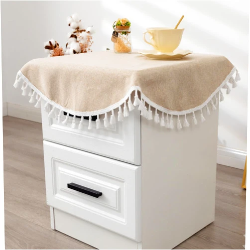 YZKITM Small Round Tablecloth Solid Beige Fabric Tassel Bedside Table Cover Farmhouse Decorative Washable Table Cloth for Kitchen Dining Party End Table 24 Inch