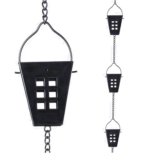 Qipade Square Rain Chain, Black Rain Chains for Gutters 10 FT, Adjustable Rain Catcher Chain with Bell for Eaves Drainage, Rain Gutter Chain Downspout，Black（12 Cups ）