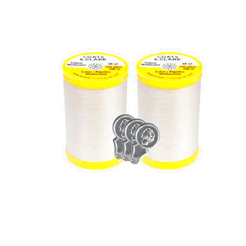 Bella's Crafts Coats & Clark Cotton All Purpose Sewing Thread 100% Mercerized Cotton 225 Yards Each Spool S970 2 Pack Bundle with 3 Bella's Crafts Needle Threaders (Natural)