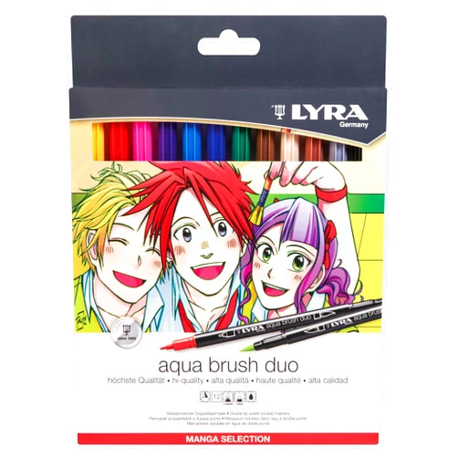 LYRA Aqua Brush Duo Dual Tip Marker, Manga Set, Assorted Colors, 12 Pack, 1 Count