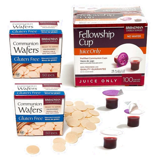 Broadman Church Supplies Pre-filled Communion Fellowship Cup, Juice Only, 100 Count and Gluten Free Wafer, 100 Count Value Bundle