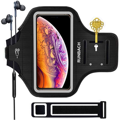RUNBACH Armband for iPhone 16/16 Pro/15/15 Pro/14/14 Pro/13/13 Pro/12/12 Pro/11/XR,Sweatproof Running Exercise Bag with Card Slot for iPhone 16,15,14,13,12,11,iPhone XR(Black)