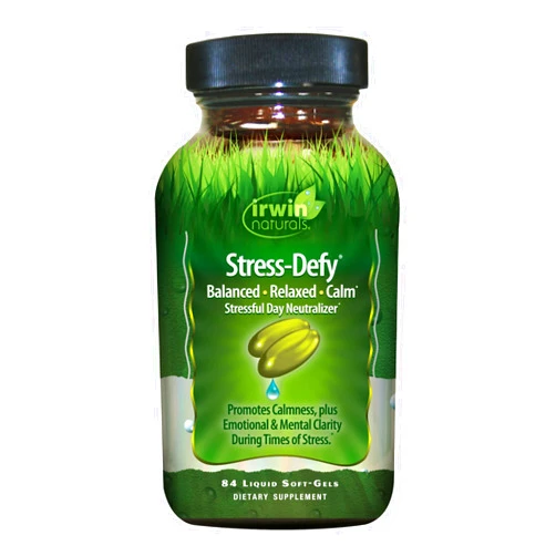 Irwin Naturals Stress-Defy - 84 Liquid Soft-Gels - Promotes Calmness & Relaxation - with Rhodiola & L-Theanine - 84 Servings