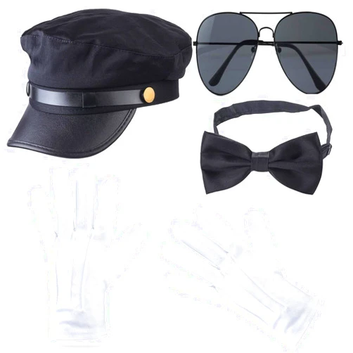 Beefunny Chauffeur Costume Limo Taxi Driver Hat Gloves Set