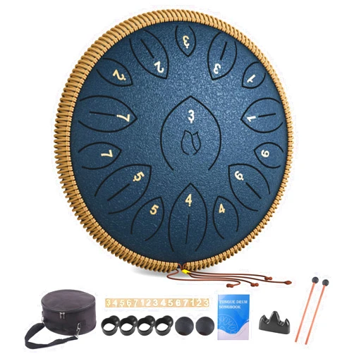 Lidguni Steel Tongue Drum 12 Inch 15 Notes, Steel Drums Instruments for Kids Adults, Hand Pan Drum with Music Book, Drum Mallets and Carry Bag, Handpan C Major, Navy Blue