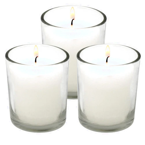 Rambue White Votive Candles in Glass Jar - 3 Pk Glass Votives - Long Burning Votives 24 Hour Candle - Smokeless Unscented Votive Candles - Wedding Votive Candles for Wedding Dinner Party - Relaxing Candles