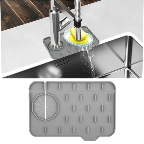 Dimeho Sink Faucet Splash Guard Mat Silicone Soap Dish Pad Faucet Handle Drip Catch Sponge Holder Sink Protector Trays for Bathroom Kitchen Countertop Gadgets Accessories 8.3 x 5.7 Inch