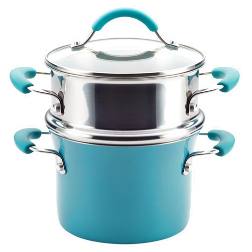 Rachael Ray Cucina Hard Porcelain Enamel Nonstick Multi-Pot / Steamer Set, 3-Quart, Agave Blue - 16799