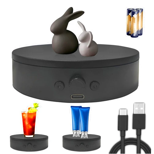 ComXim Rotating Display Stand Easy to Switch Direction, Adjustable Speed, 360 Degree Motorized Photography Turntable Used for Product Display, Jewelry, Shoes Shooting and Display (4.53
