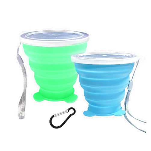 Nintora-C 2 Pcs Collapsible Cups, Silicone Collapsible TravelCup, Expandable Folding Camping Drinking Cup with Lids Reusable Small Portable Mugs-Cup for Travel, Camping, Hiking,Outdoors (sky blue&grass green)
