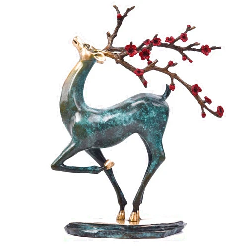 YuanRongShi Large Brass Deer Statue,Christmas Deer Pure Copper Heavy Sika Deer Ornaments for Home Decor Accents Living Room Office Bookself Tabletop Mantle Christmas Decoration