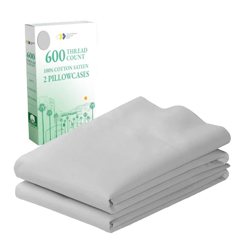CALIFORNIA DESIGN DEN Luxuriously Soft Hotel Quality 600 Thread Count, 100% Cotton Set of 2 Cases, Crisp & Cool Pillow Cases King Size Set of 2, Fits King Pillows (Light Gray)