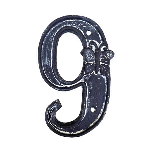 YICC 5 Inch High House Numbers, Cast Iron Home Address Number/Mailbox Number/Solid and Sturdy/Unique Style With Rustic Brown Finished, Number 9