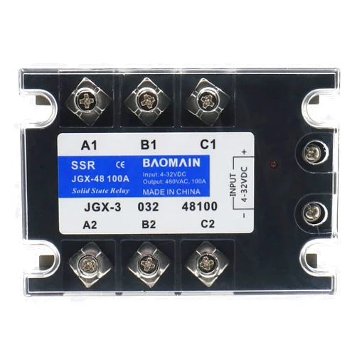 Baomain 3 Phase Solid State Relay JGX-48100A 4-32 VDC Input 480VAC 100 Amp Output DC/AC