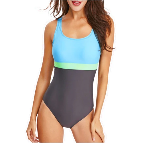 Vogueric Womens One Piece Swimsuit Scoop Open Back Athletic Training Swimwear Color Block Sport Bathing Suit