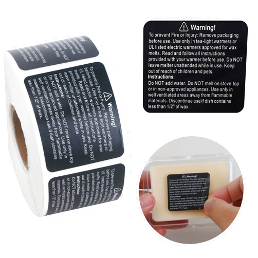 MILIVIXAY 600 Pieces Black Wax Melt Warning Labels Candle Warning Labels Stickers Wax Melt Warning Labels for Clamshell, 1.8 x 1.5 inches