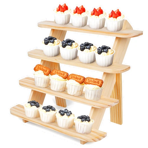 WHEARTED Wooden Cupcake Display Stand, Wood Rustic Risers 4 Tiers for Display Ideal Craft Funko Pop Shelves, Table Display Stand for Vendors, Earring & Ring Holder Stands, Outdoor Plant Stand Indoor-Natural