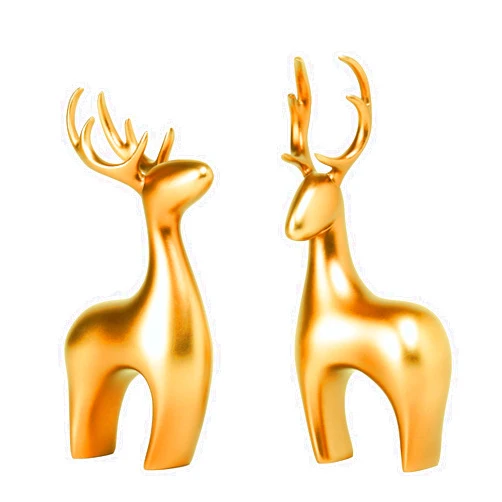 Braxio Deer Statue Reindeer Home Decor - 2pcs Resin Gold Reindeer Sculpture Deer Figurines for Living Room Bedroom Office Desktop Bookshelf Cabinets Decor Home Decoration