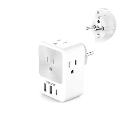 TESSAN Germany France Travel Power Adapter, Schuko Plug Adaptor with 4 Outlets 3 USB (1 USB C Port), Type E/F Plug for US to European Europe German French Spain Iceland Portugal Korea…