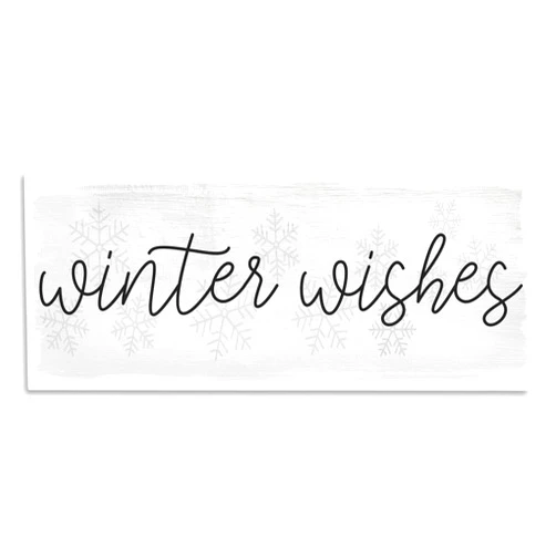 Stupell Industries Winter Wishes Sentiments Geometric Snow Flakes Cursive Typography Canvas Wall Art, 24x10, Off- White