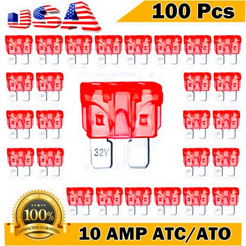 Kodobo 100 Pack Auto Fuses 10 AMP ATC/ATO Standard Regular Fuse Blade 10A Car Truck Boat Marine RV - 100Pack (Standard 10A)