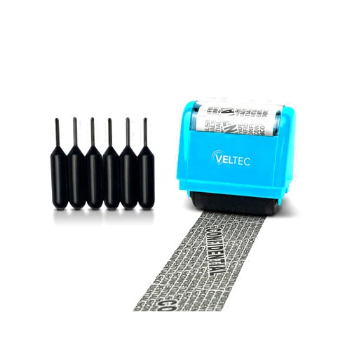 Veltec Premium Identity Theft Prevention, Confidential Guard Roller Stamp, Address Blocker and Security Stamp with 6 Pack Refills (Light Blue)