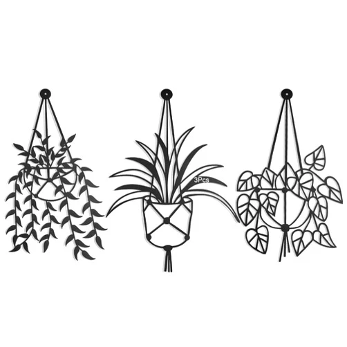 AUHOKY 3Pcs Metal Vase Flowers Sign Wall Arts Decor, Minimalism Flower in Vase Hanging Iron Wall Decoration, Elegant Plant Potted Wall Art Sculpture for Home Bedroom Bathroom Kitchen Outdoor Indoor
