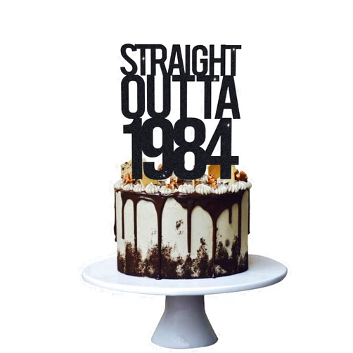 LVUPKFF Straight Outta 1984 Cake Topper for 40th Men and Women Birthday Party ，Funny 40 and Fabulous Decoration，Handmade - Black