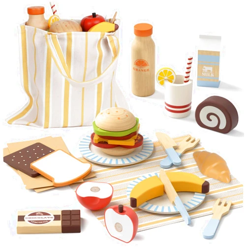 Lehoo Castle Play Food Sets for Kids Kitchen, Wooden Toys Food for Toddlers 1-3, Pretend Picnic Play Set, Cutting Food Toys, Gift for Girls Boys 3 4 5 6