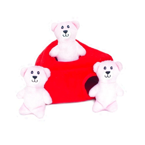 ZippyPaws - Holiday Burrow, Interactive Squeaky Hide and Seek Plush Dog Toy - Heart ‘n Bears